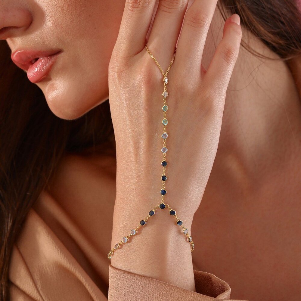 14K Gold Plated Hand Chain Bracelet,Personalized Hand Chain Jewelry 925K silver